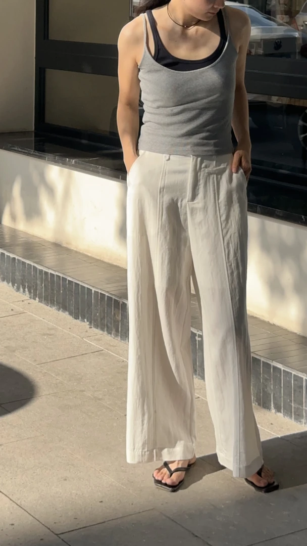 高腰宽松显瘦白色亚麻天丝阔腿裤垂感直筒休闲裤