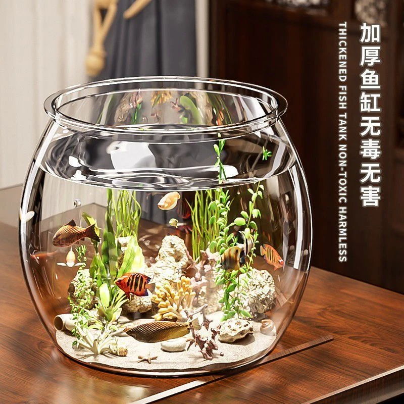 耐摔鱼缸塑料新款仿玻璃客厅办公室金鱼绿植观赏造景微景观生态缸