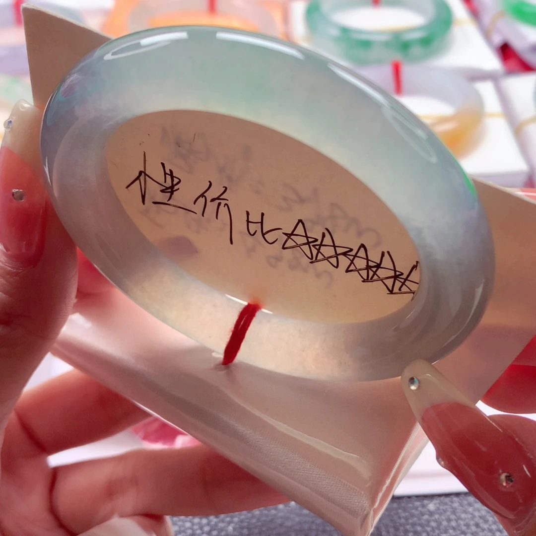 翡翠未镶嵌手镯53.6至纯至净冰绿荧光棒 敏