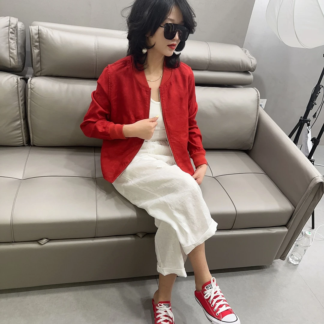 2025年夏季新款深圳高端定制女士亚麻彩色短外套短款外套女