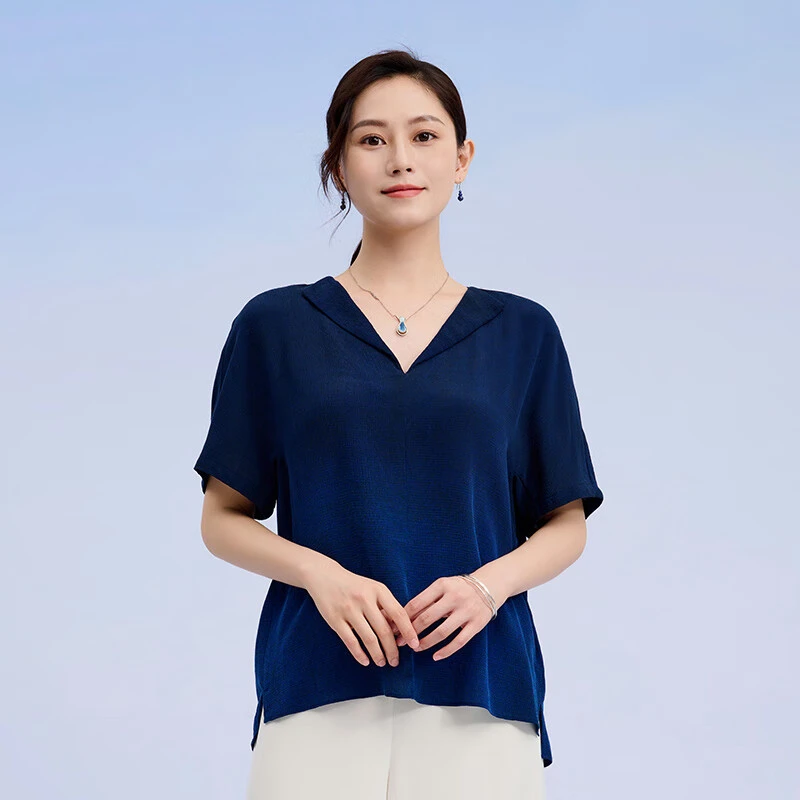 TANGY/天意夏季新品国风原创丝竹桑顺绉莨吊染短袖上衣W232023