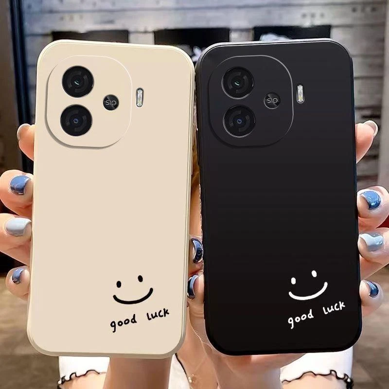 黑白简约笑脸适用iqooz9turbo手机壳V2352A软硅胶保护套情侣防摔