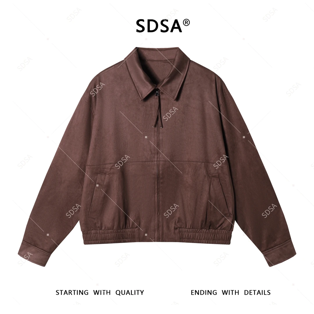 SDSA男士秋冬新款轻奢痞帅男装老钱风纯色拉链翻领外套百搭夹克