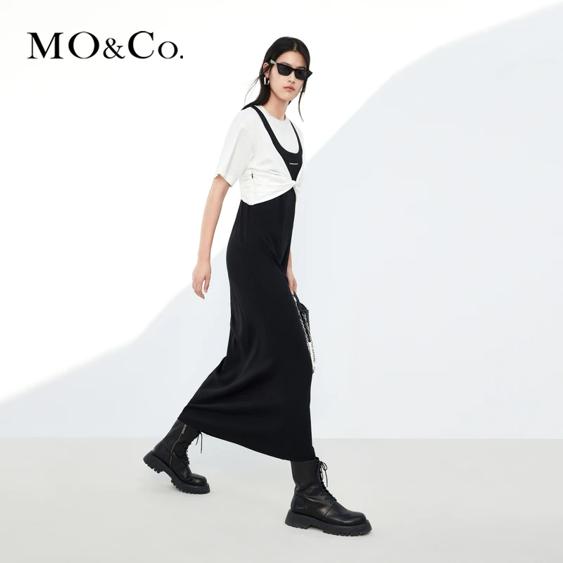 【诗语专属】MOCO假两件T恤背心连衣裙设计感捏褶收腰MBC1DRST12