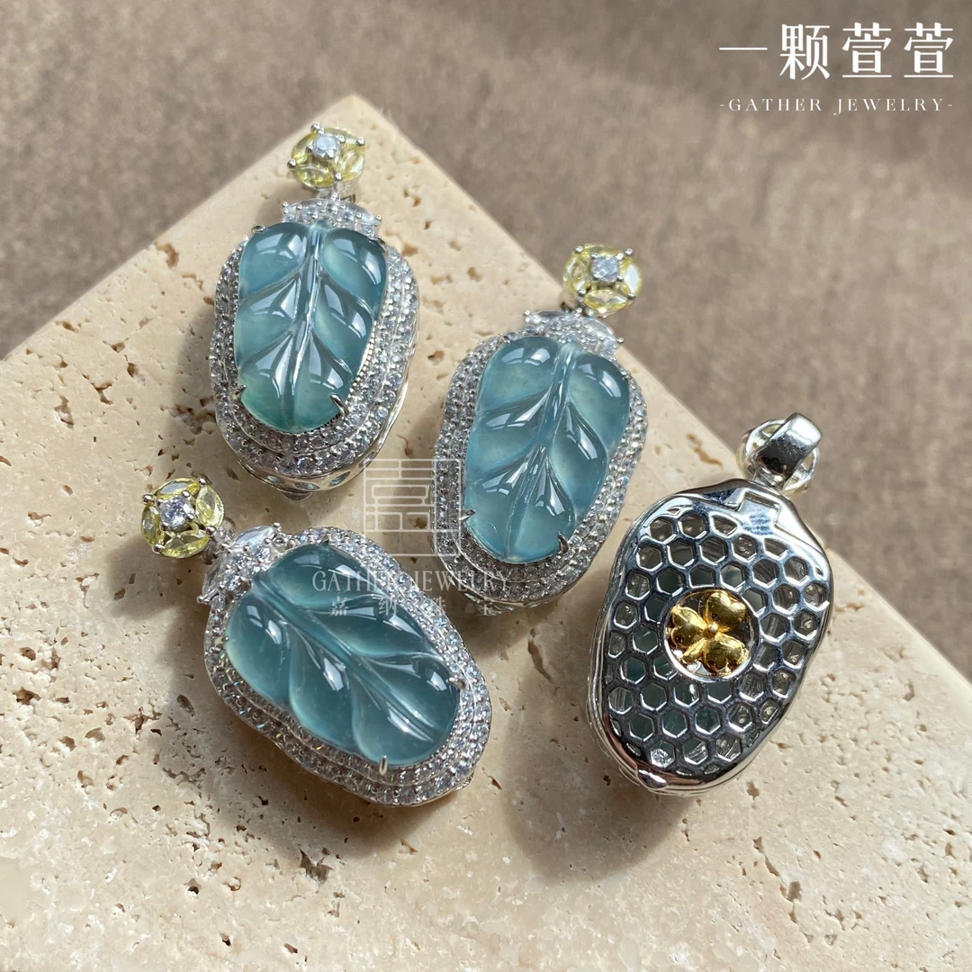 【叶子闪光弹】一颗萱萱翡翠叶子吊坠580052多样性发其一豪镶时尚