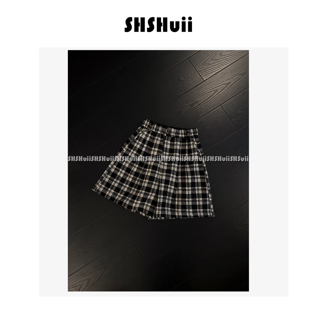 IN.SHuii【针屿密语】秋季韩系松紧腰复古格纹羊毛中裤/FKGL