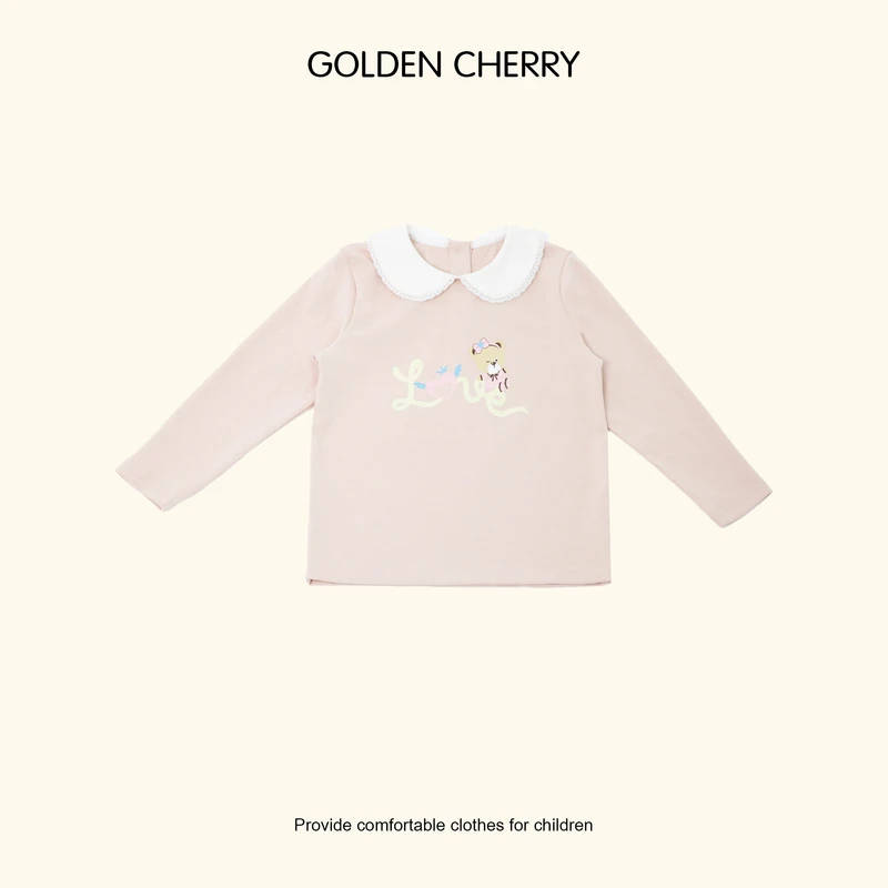 【Golden cherry】儿童粉色蝴蝶结小熊love可爱打底jyt1071