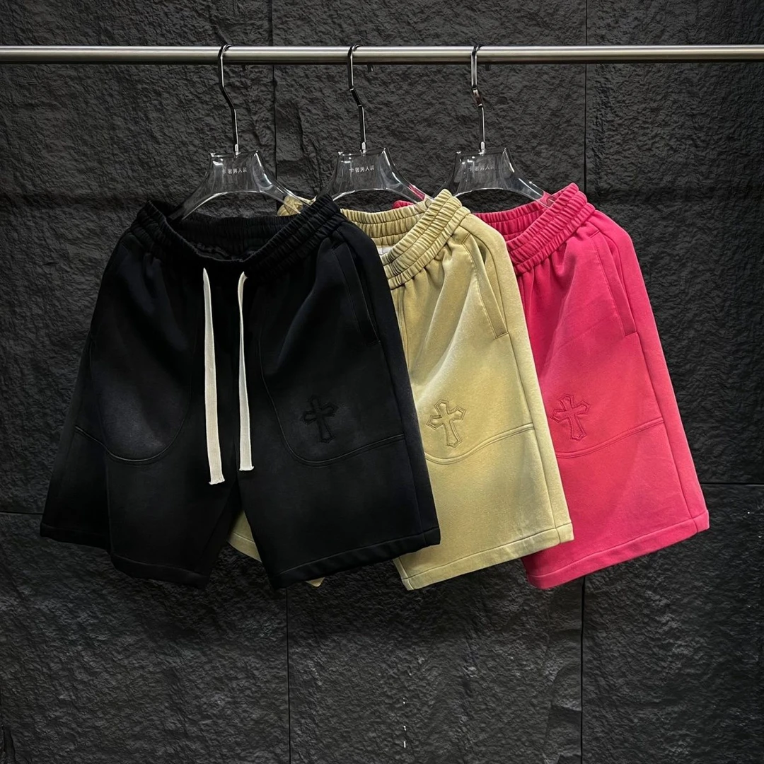 LKS-夏季新款渐变水洗做旧十字架短裤【四分裤】【B60】