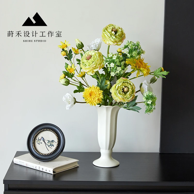 澄秋花束复古白擦金铁艺花器婚庆宴会桌花瓶家居装饰摆件