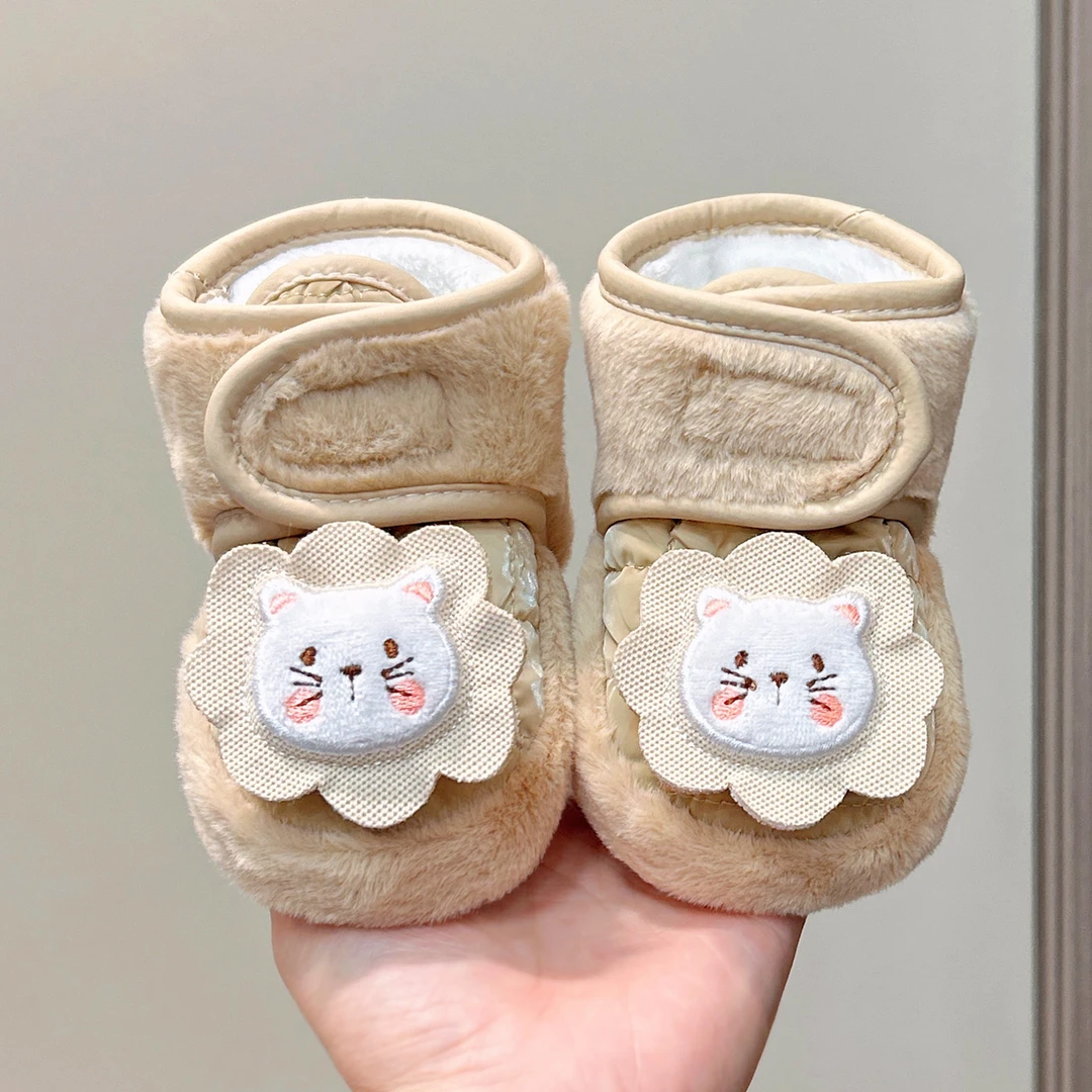 秋冬婴儿步前鞋0-1岁软底防滑保暖卡通小熊棉鞋新生儿宝宝加绒鞋