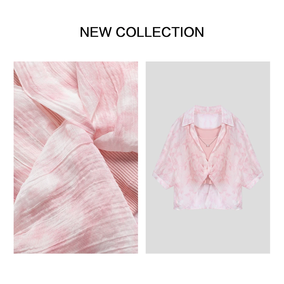 【龙哥专属】C3F38001A 甜美粉色系染色短款衬衫 2749