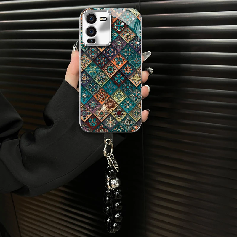 适用于【vivos15】玻璃壳五彩图腾ins风网红创意个性防摔手机壳女款