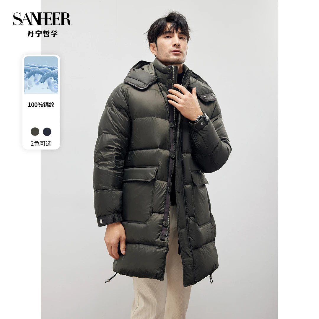 SANHEER冬季 厚实轻量保暖白鸭绒 配真皮男士商务羽绒服 DAD281