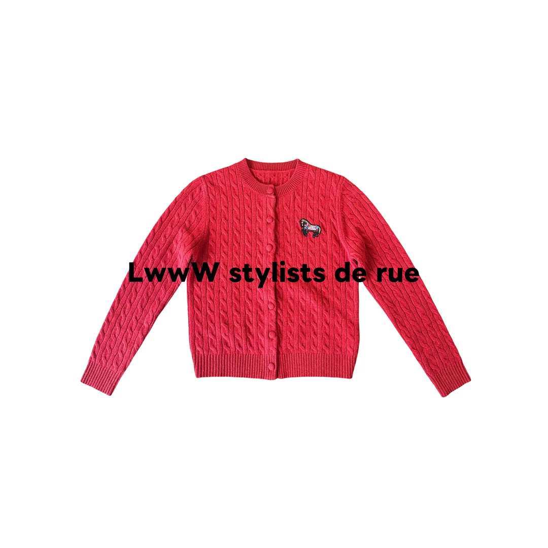 【小马】100%绵羊毛刺绣开衫绞花毛衣开衫