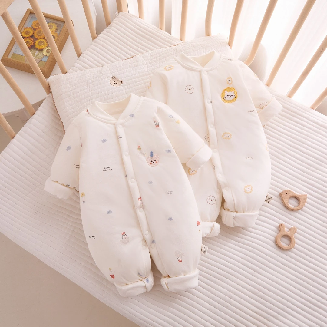 新款婴儿秋冬40克夹棉连体衣无骨保暖哈衣宝宝新生儿中厚棉袄棉服