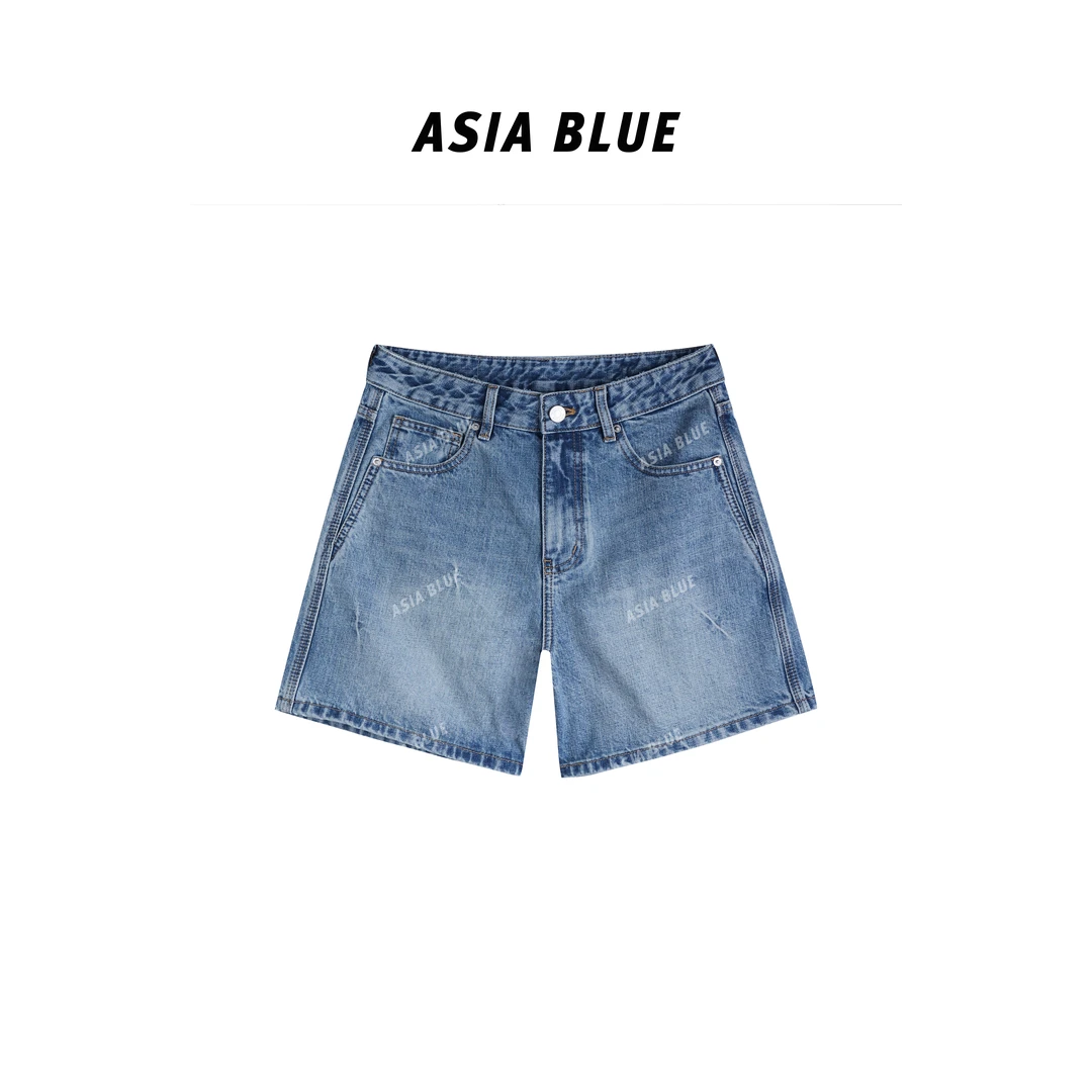 【ASIA BLUE】· 随风 · 薄款高腰时髦洋气休闲A字牛仔短裤AB5375