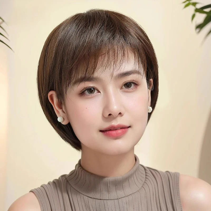 假发女波波头中老年妈妈真发全真人发薄款光头专用减龄时尚超自然