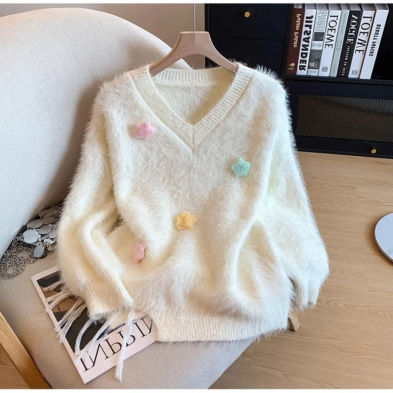 韩系学院风甜美流苏毛衣女秋冬季2025百搭针织衫宽松慵懒松弛上衣