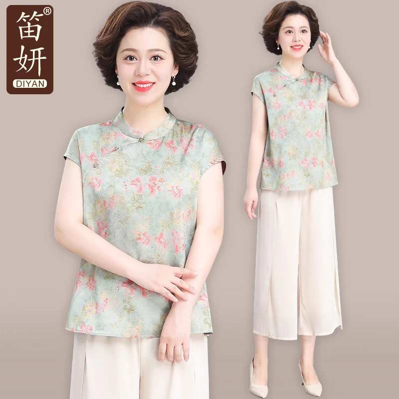 妈妈装夏季2025新款中式上衣套装中老年人衣服夏女装奶奶夏季小衫