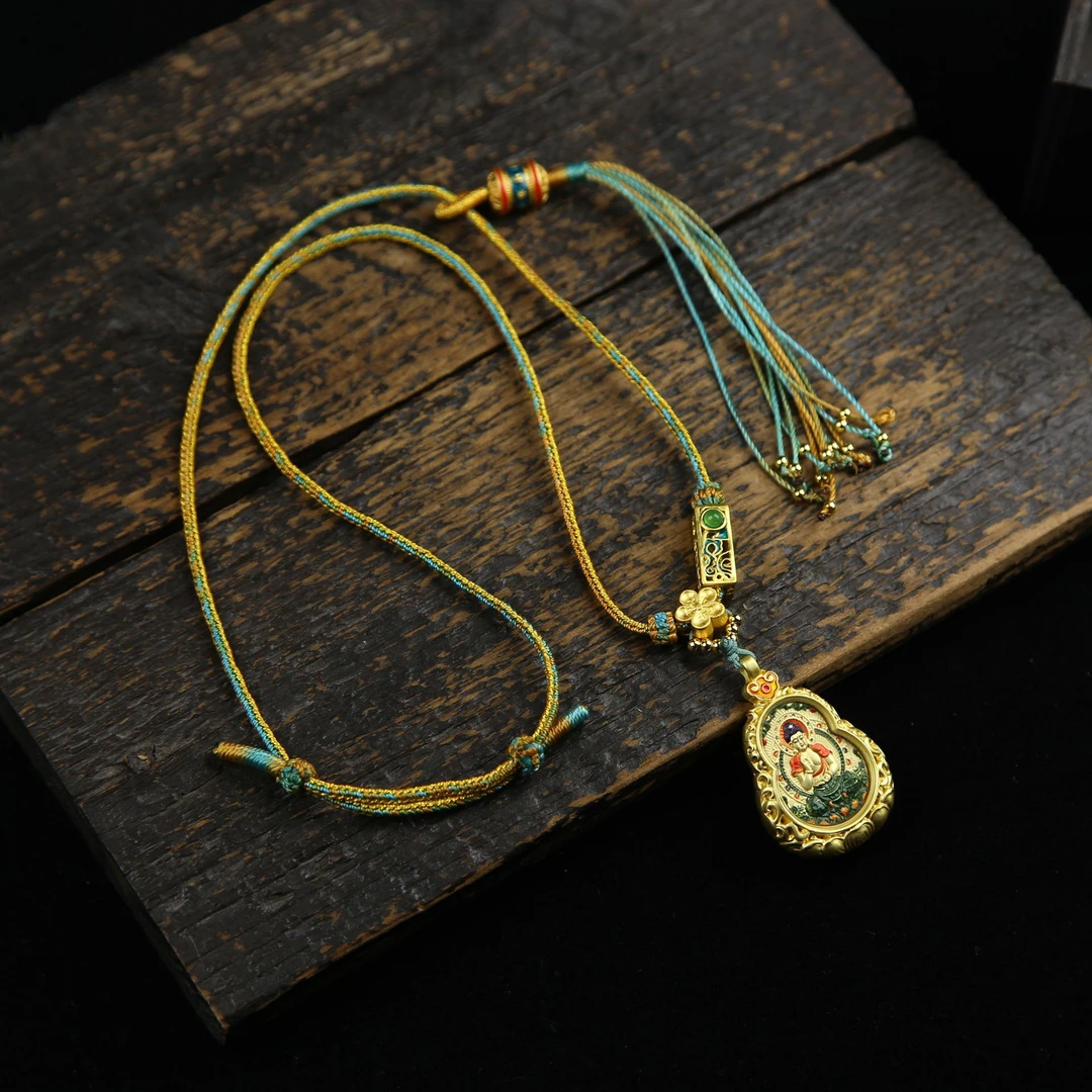 八大守护神莲花葫芦唐卡画像龙五爷本命佛新中式项链转经筒流苏绳