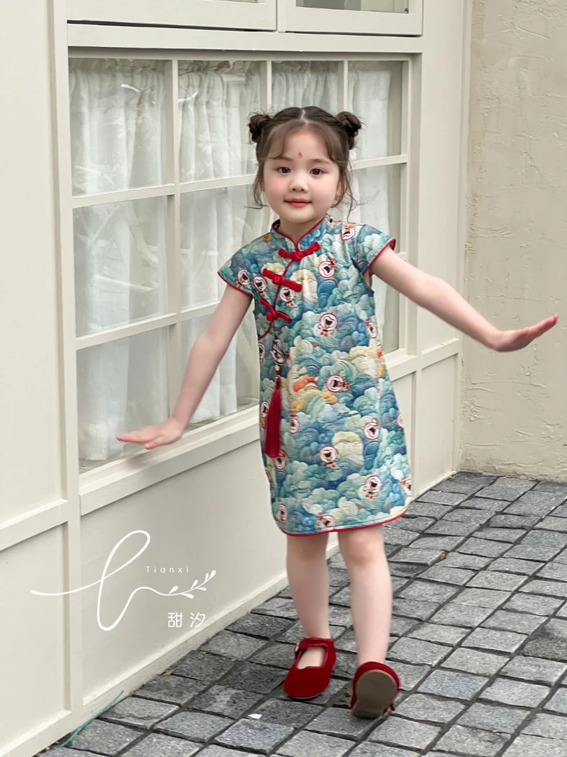 86117韩版夏季2024新款女宝中式那扎旗袍裙