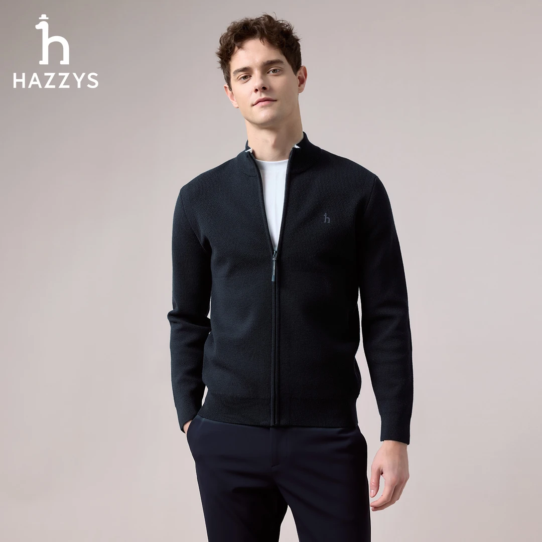 【商场同款】HAZZYS哈吉斯男士秋季针织夹克衫休闲开衫毛衣羊毛外套