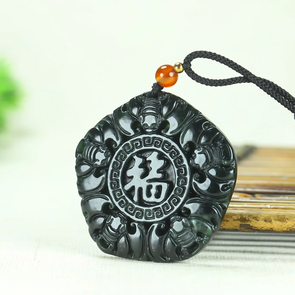 纯天然和田玉五棱福牌满工雕刻一刀切五福临门男女可带仿古牌