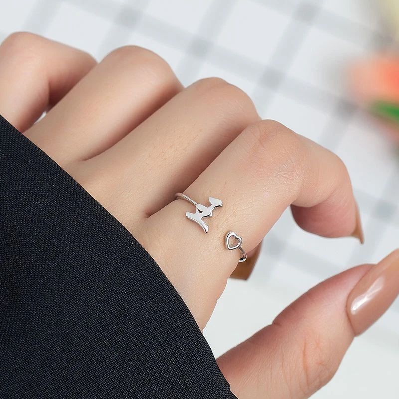 钛钢戒指 百家姓姓氏戒指女新款爱心小众设计感开口食指戒情侣