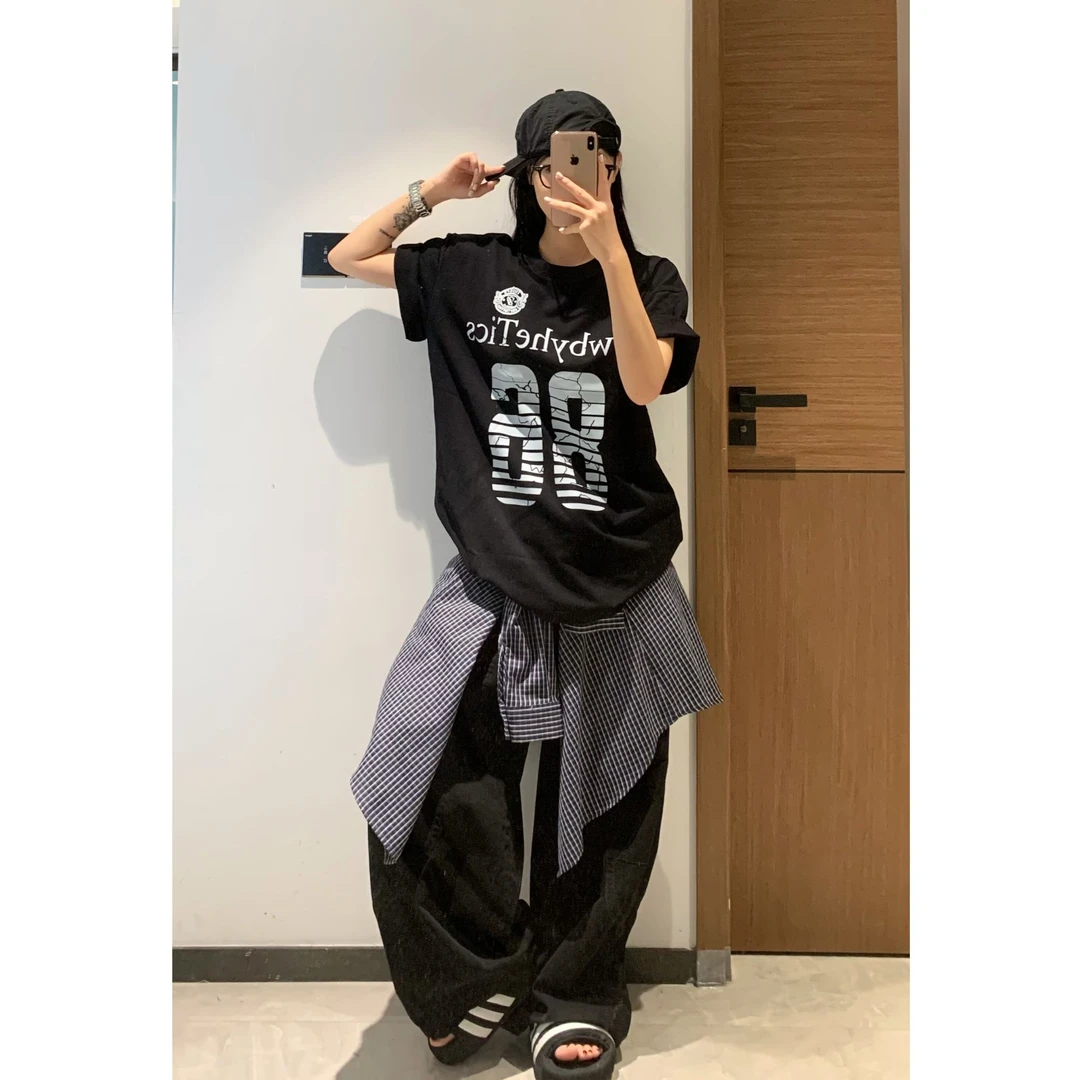 夏季新款女装重磅纯棉T恤短袖宽松休闲百搭圆领印花上衣美式潮流