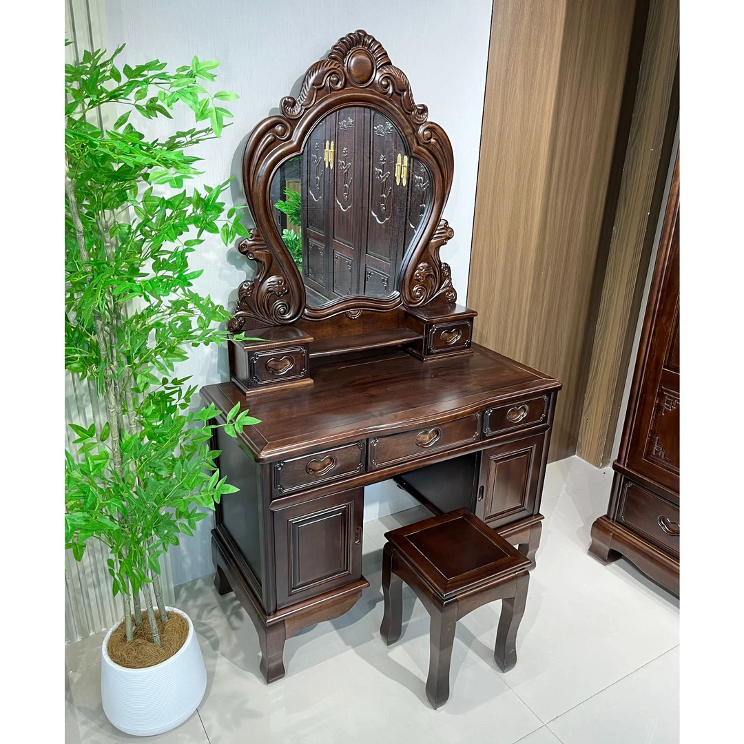 南美檀木x2化妆台带椅子梳妆台复古家用古典化妆桌落地梳妆柜桌子