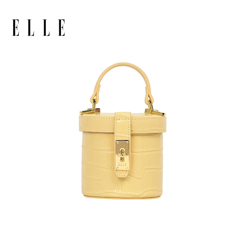 ELLE25新款【漫游华尔街】鳄鱼纹压纹优雅单肩斜挎手提圆筒包22471