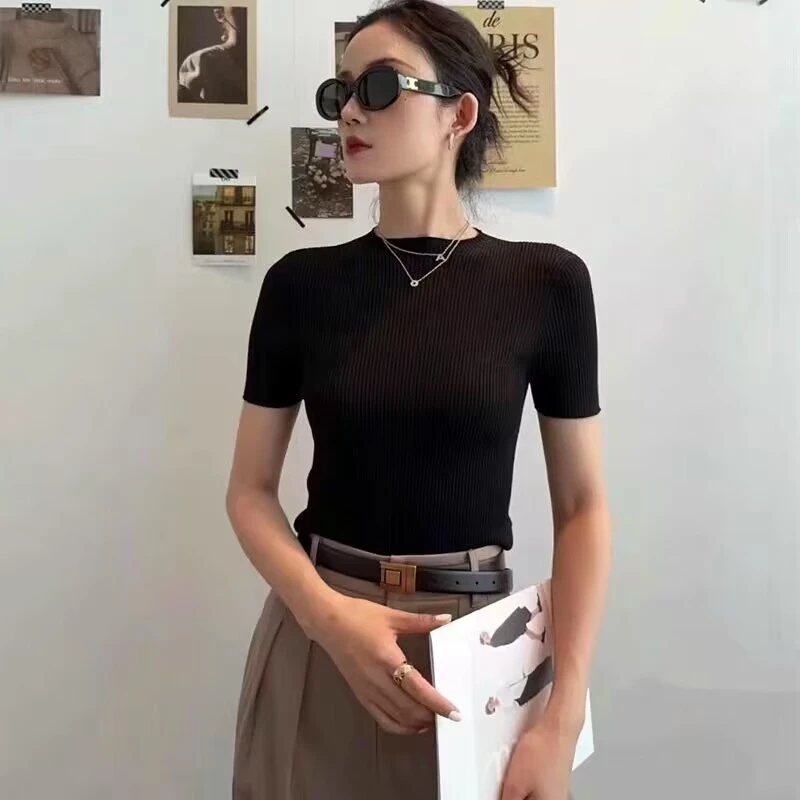 【商场同款】夏季新款显瘦冰丝打底衫针织短袖T恤女5399601