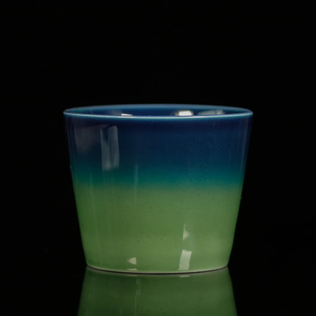 【央网专场】柴房青绿渐变色大可乐杯 柴烧特性每只不同 随缘发