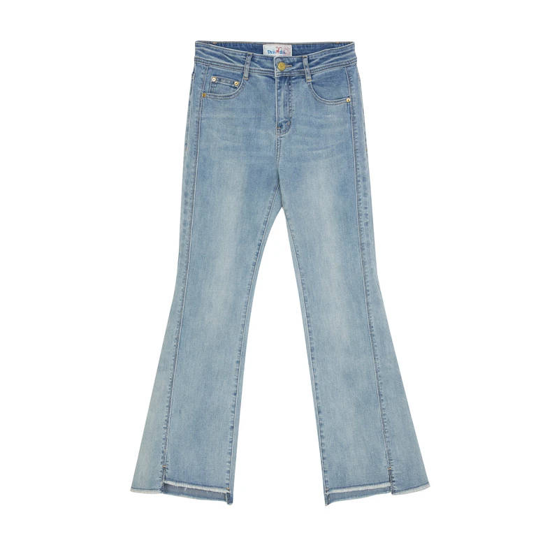 谜底微喇浅色牛仔裤女秋季款百搭修身喇叭裤九分裤247MK5007