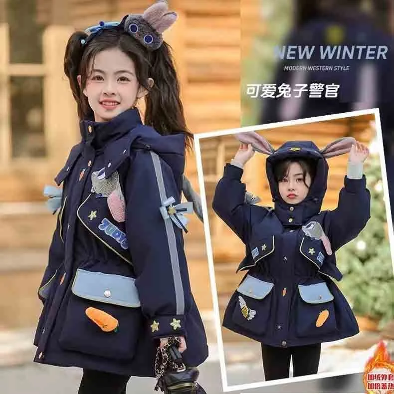 工装连帽韩版中大童外套卡通动漫棉服儿童B类中长款冬季男童童装