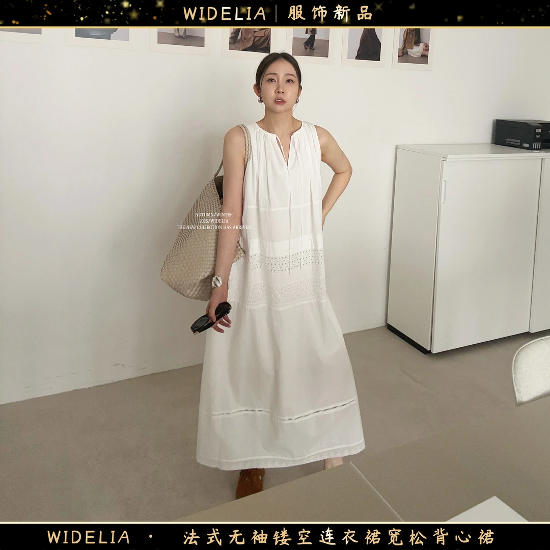 widelia陈魅儿2025春夏新款 法式无袖镂空连衣裙宽松背心裙720925