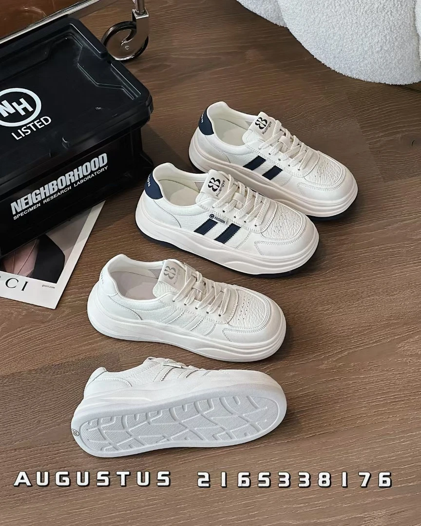 拼色休闲板鞋运动交叉绑带低帮真皮时尚百搭