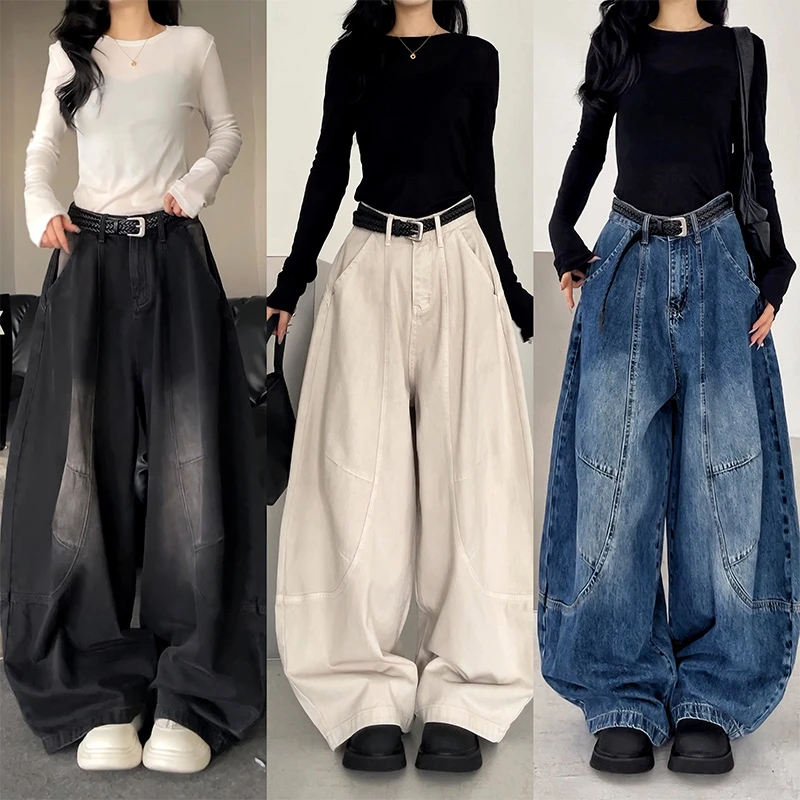 55366裁片结构弯刀裤女2025年早秋新款洗水百搭高街复古牛仔裤女