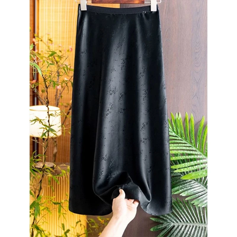 夏季2025新款新中式爆款女半身裙轻奢高级感100%醋酸白色提花裙子