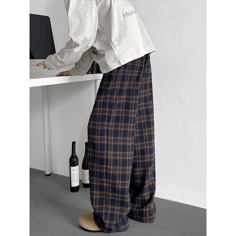 格子休闲裤男春秋美式复古cleanfit设计感撞色裤子宽松百搭直筒裤