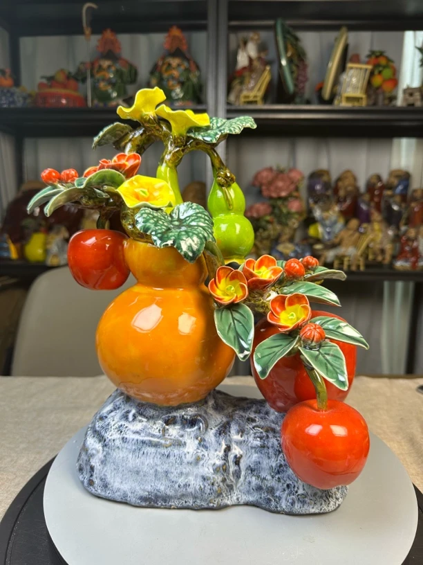 【福禄平安苹果葫芦陶瓷】高33*宽28厘米石湾公仔尺寸工艺品中式