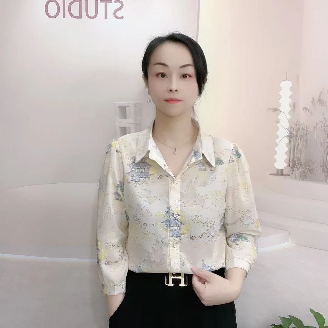 2025夏季新款印花七分袖衬衣时尚气质百搭显瘦衬衫开衫上衣女