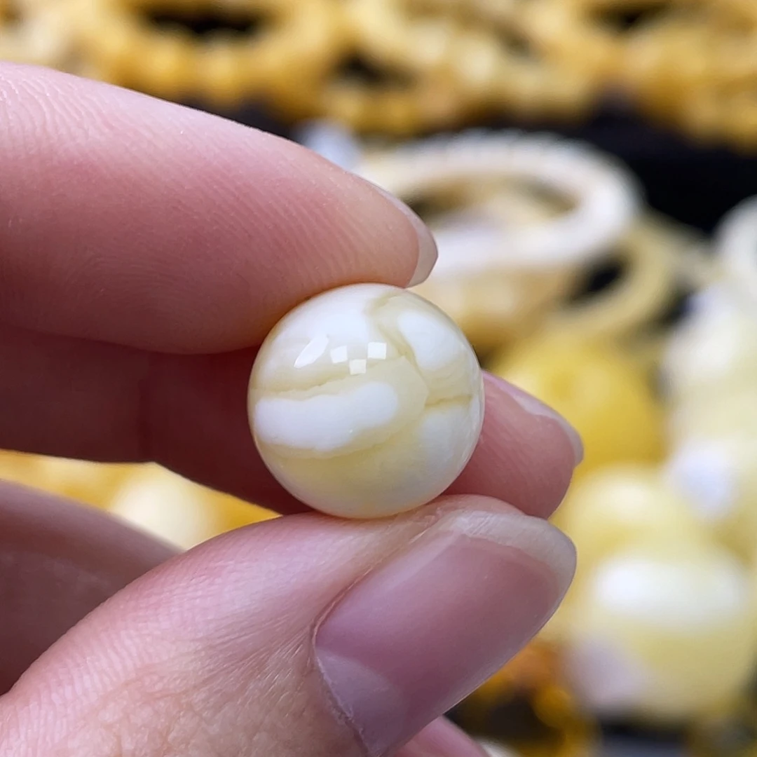 蜜蜡未镶嵌珠宝奇石12.2mm高瓷白浓蜡妖花