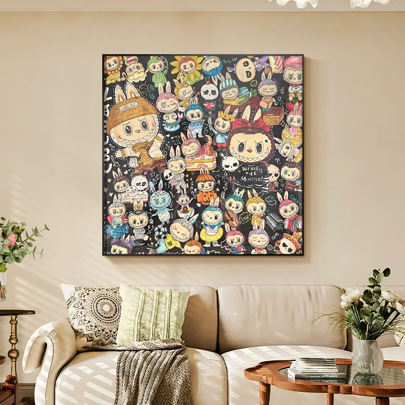 拉布布可爱卡通儿童房装饰画现代艺术温馨玩具抽象高级感客厅挂画