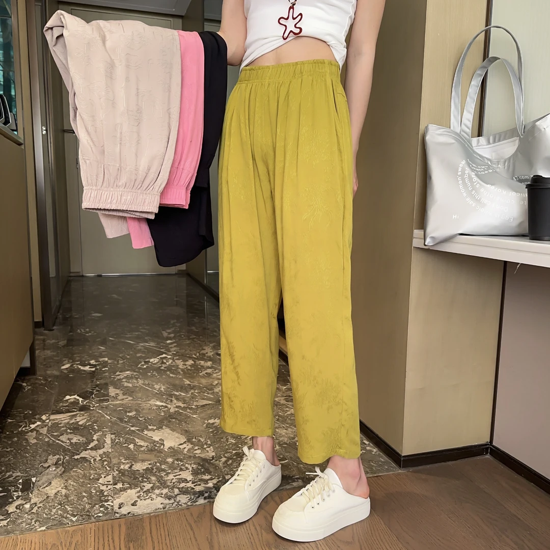 新中式国风提花宽松显瘦哈伦裤女2025夏季新款复古休闲大码九分裤