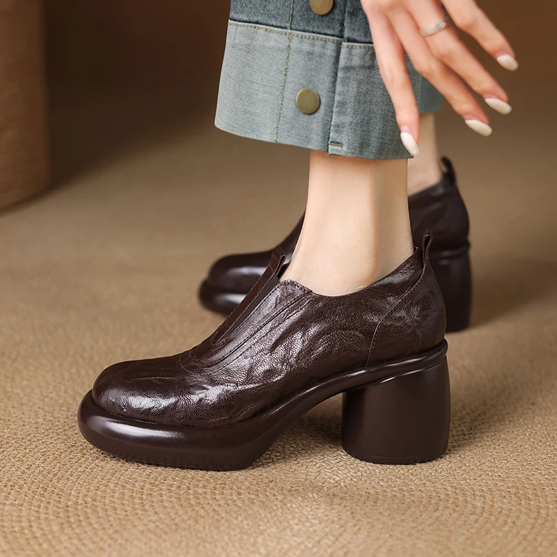 7.5cm高跟英伦风高跟春季粗跟单鞋厚底黑色春秋跟鞋乐福鞋女