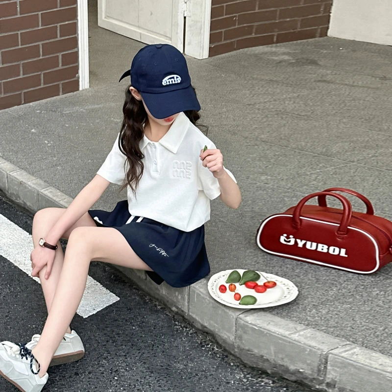 女童韩系套装夏季2025新款中大儿童洋气polos衫防走光短裤两件套