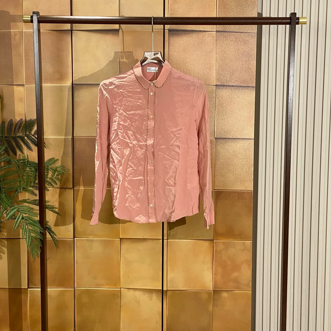 99新  Valentino粉色桑蚕丝刺绣花边衬衫/40码/99新/28175