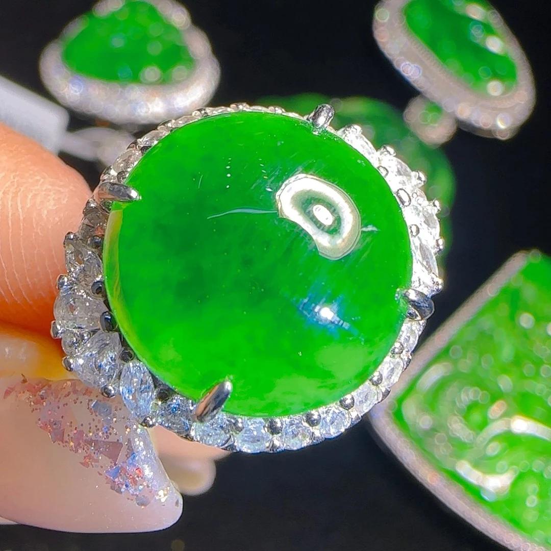 翡翠戒指银S925镶嵌天然