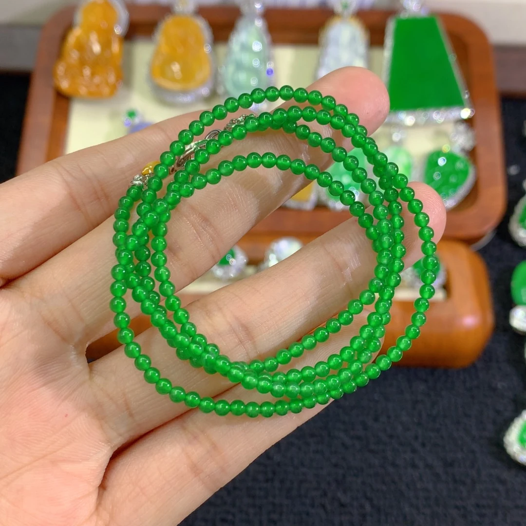 小***茶翡翠18K金镶嵌项链2.5mm
